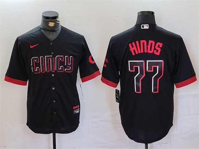 Men%27s Cincinnati Reds #77 Rece Hinds Black 2023 City Connect Cool Base Stitched Baseball Jersey